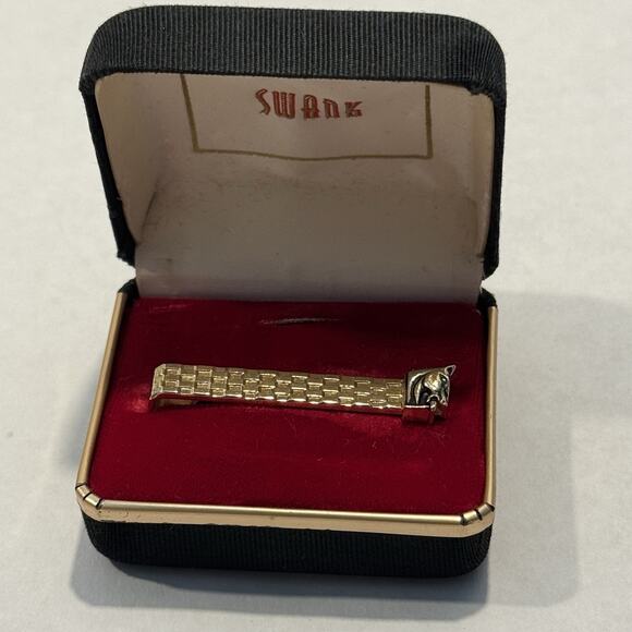 VTG Swank 1-3/4" Textured Horse Head Tie Bar Clip Gold Tone Colt Pony Hunter - Picture 6 of 8